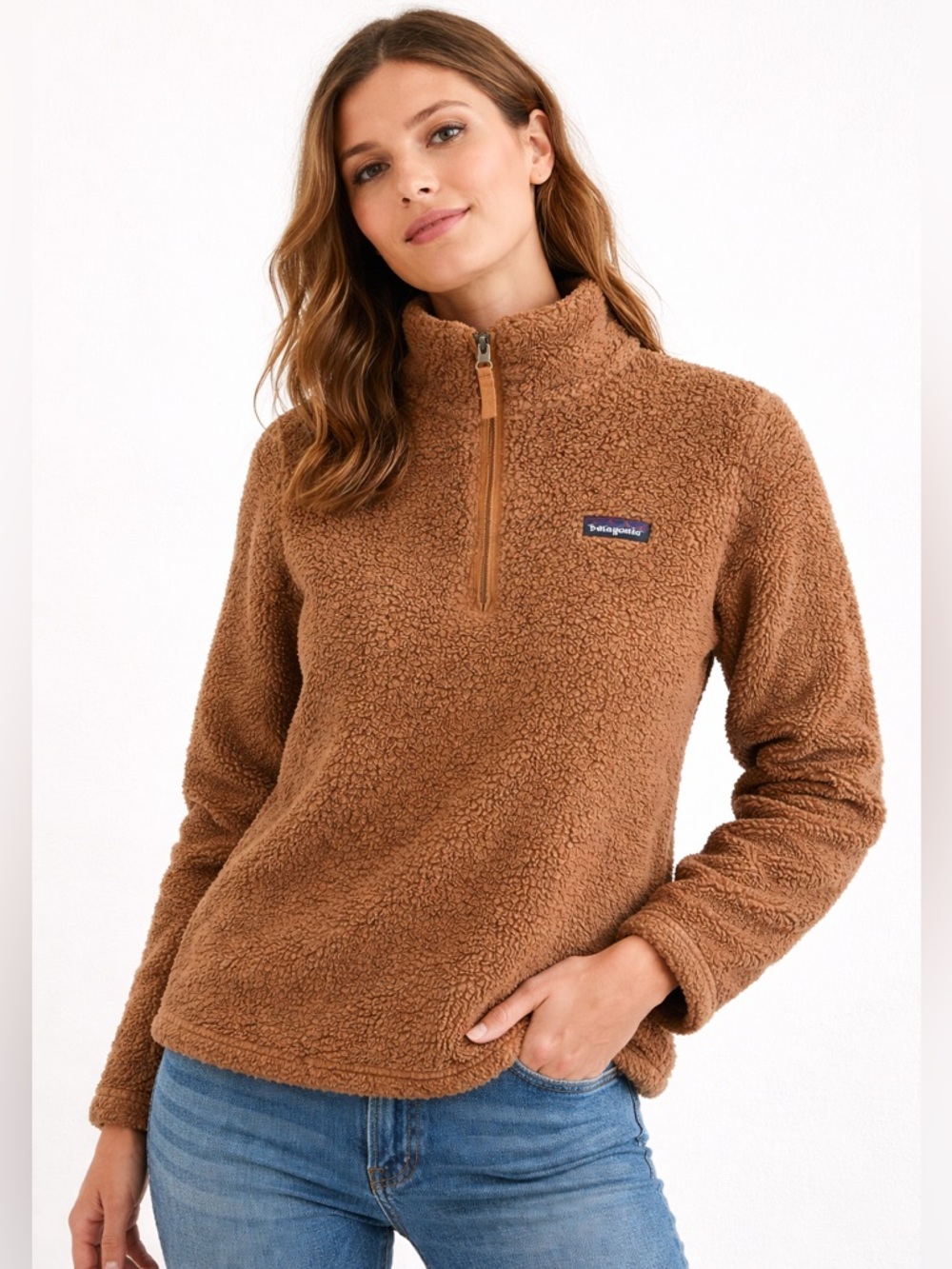 Patagonia Sherpa Quarter Zip Pullover | Brown Fleece | Size Small